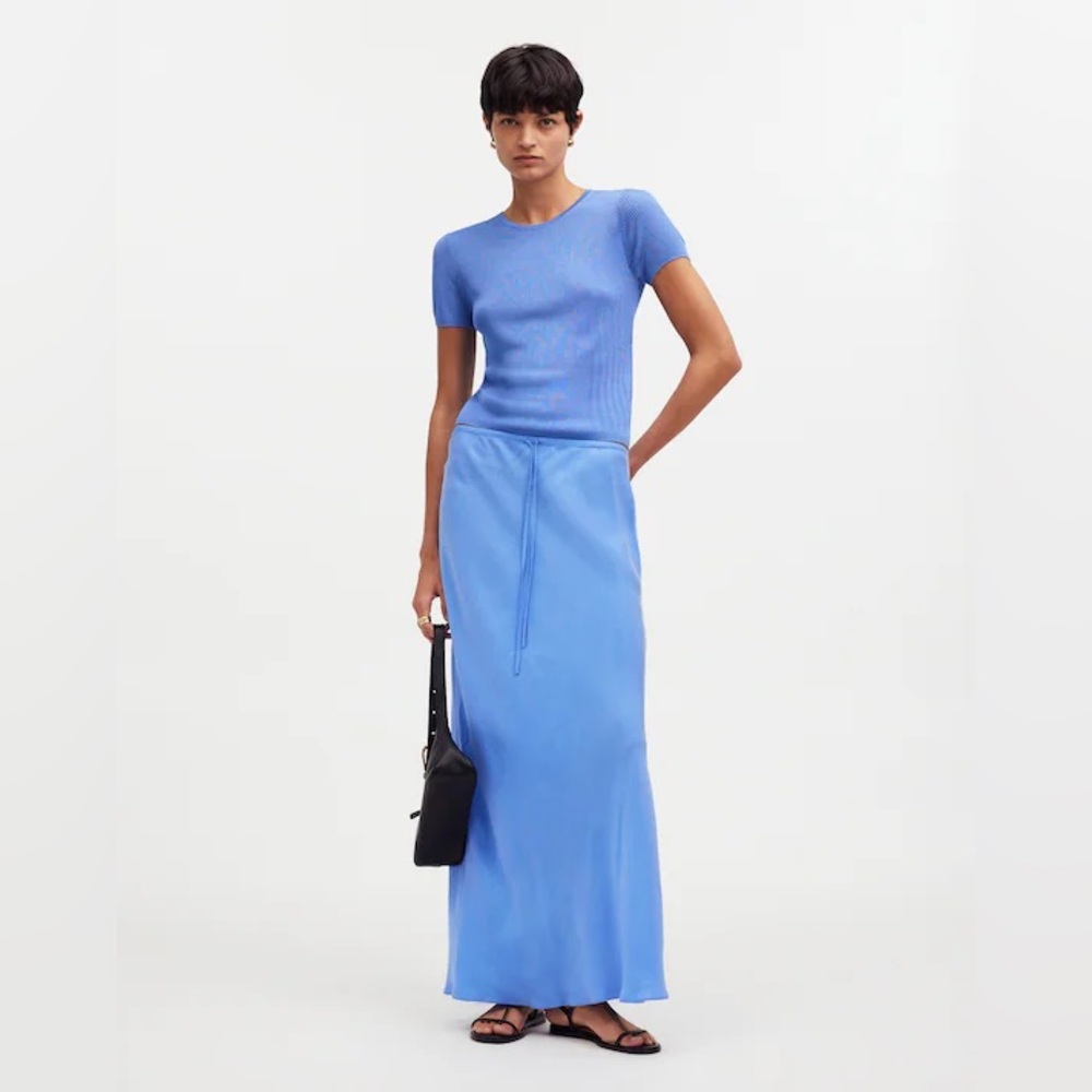 MADEWELL TIE WAIST MAXI SLIP SKIRT IN BLUE SIZE 10